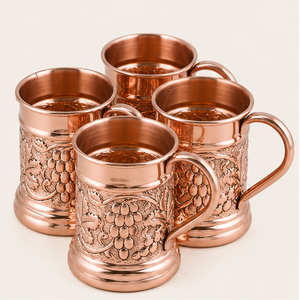 Handcrafted Pure Copper Mug with Embossed Grape Vines Design Eco-Friendly Antique Finish <b>Drinkware</b> for Beer Cocktails - Product Image 2