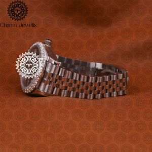 Charm Jewells Reloj redondo de acero inoxidable para hombre, 40 mm, cristal de zafiro, cuarzo, cierre plegable de moda de lujo - Product Image 5