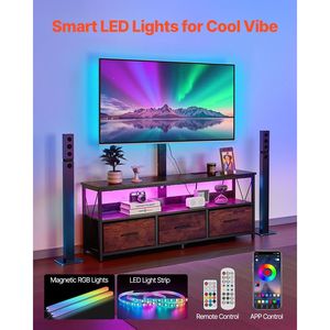 Mobile TV da 52 pollici con supporto per TV fino a 75 pollici, centro intrattenimento con presa di corrente, luci LED e altezza regolabile - Product Image 2