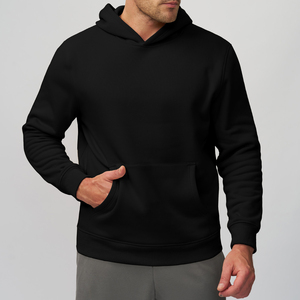 Custom Heavyweight Fleece <b>Men's</b> Hoodie <b>Plain</b> <b>Black</b> Cotton Blend Pullover <b>Sweatshirt</b> With Kangaroo Pocket - Product Image 1