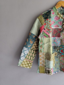 Quilted <b>Patchwork</b> <b>Jacket</b> Women's Mandarin Collar Full Sleeve Cotton Autumn Style Regular Length Buttons Closure gift for her - Product Image 2