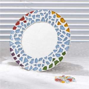 Round Blue <b>White</b> Mosaic Glass <b>Mirror</b> Handmade Bohemian Decorative Wall <b>Mirror</b> for Home Bedroom Living Room Bathroom Decor - Product Image 3