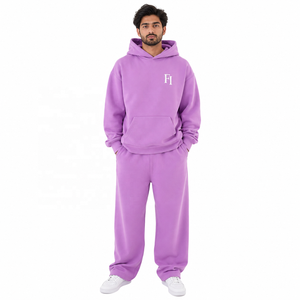 Ensemble de survêtement deux pièces 100 % coton pour hommes et femmes, personnalisable avec broderie, sweats à capuche oversize et manches raglan, fabrication OEM - Product Image 1