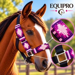 สายจูงม้าแบบเชือกประดับลูกปัดสีชมพู EQUIPRO พร้อมสายรัดศีรษะแบบปรับได้ ทำจากไนลอน ขนาดใหญ่ สไตล์ตะวันตก - Product Image 3