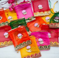 Pochettes Cadeaux en Organza Lotus pour Mariage, Haldi, Mehndi, Nouvel An Chinois, Ramadan, Noël – Sacs Potli Festifs de Haute Qualité avec Cordon de Serrage