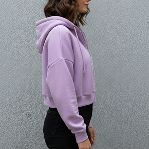 เสื้อฮู้ดดี้ผู้หญิงแบบสวมใส่สบาย คอตตอน 100% รุ่นใหม่ล่าสุดปี 2025 ทรงครอป ซิปหน้า ไหล่ตก สำหรับฤดูหนาว - Product Image 5
