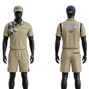 Uniforme de tennis en polyester interlock 280 GSM, couleur pêche, avec panneau latéral noir, logo personnalisé par sublimation - Product Image 2