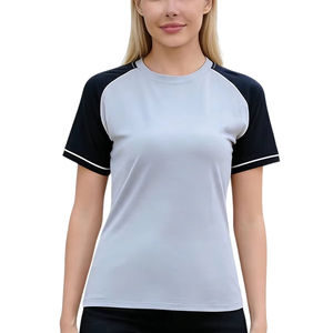 T-shirts de sport slim fit pour femmes, design raglan, manches longues, 100% coton, couleur unie, broderies, boutons, séchage rapide - Product Image 1