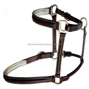 Cabestro de caballo de cuero resistente y grueso doble acolchado y costuras blancas de alto acabado de lujo con hardware variante de níquel o latón - Product Image 1