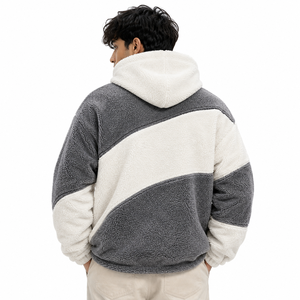 Sweat-shirt à capuche zippé en molleton de coton surdimensionné pour homme, broderie personnalisée, blocs de couleur, vêtement décontracté d'hiver, fournisseur USA - Product Image 2
