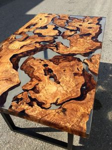 Modern Live Edge Solid Wood Epoxy Dining Table <b>Blue</b> Resin <b>Top</b> Durable Handmade Construction Premium Dining Room Furniture Entry - Product Image 1