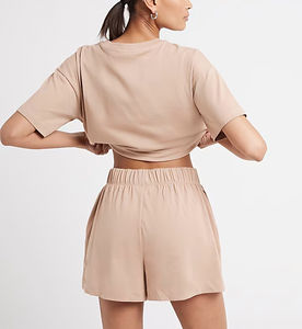 Ensemble de shorts de jogging décontractés d'été en dentelle 100 % coton pour femmes, deux pièces, au-dessus du genou, respirant, prix de gros, prix bas, OEM - Product Image 3