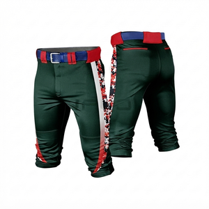 Fabrication sur mesure de pantalons de baseball pour hommes vert foncé, tissu en maille 100% polyester, logo imprimé par transfert thermique sur le devant, vêtements de sport - Product Image 1