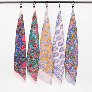 All Seasons Hand Block Printed Poplin Cotton Floral & Color Blocking Pattern Eco-Friendly Breathable <b>Tie</b>-<b>Back</b> Bandana for Adults - Product Image 1