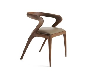 Modern Wooden Dining Chair With Leather Upholstery Midcentury Design Armrest Home Furniture - Product Image 1