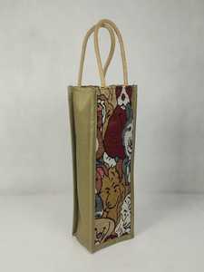 Sac à vin en toile avec animaux de dessin animé brodés, deux poignées en corde, design décontracté réutilisable - Product Image 2
