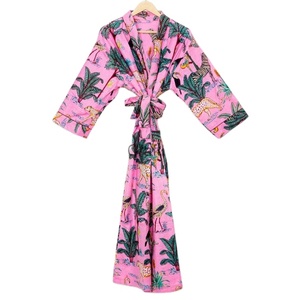 Maxi vestido de algodón puro con estampado de jungla, Kimono de estilo Kantha con estampado Floral, albornoz Premium, ropa de dormir térmica, venta al por mayor de primavera - Product Image 1