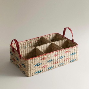 Functional <b>Rectangular</b> Seagrass Storage <b>Basket</b> With Compartments Handmade Organizer - Product Image 1