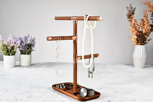 Support de rangement pour bijoux en bois avec porte-montres et porte-colliers, présentoir à bijoux en bois rustique avec plateau de rangement pour comptoir - Product Image 3