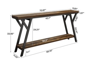Mesa Consola Moderna de Madera con Base de Metal, Estante de Almacenamiento, Diseño Industrial, Mueble para Sala de Estar, Decoración para Entrada - Product Image 6