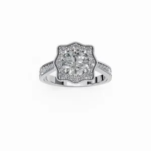แหวนเพชรทรงกลมแบบ Halo ที่เพาะเลี้ยงในห้องปฏิบัติการ ตัวเรือนทองคำขาว 18K พร้อมใบรับรอง IGI สี E สำหรับผู้หญิงสุดหรู - Product Image 1