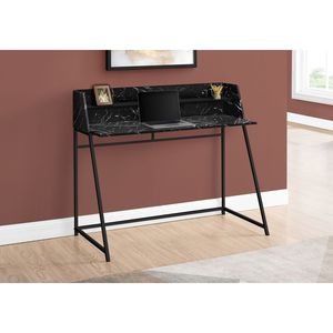 Scrivania Moderna per Ufficio Domestico da 48 Pollici con Laminato Effetto Marmo Nero, Struttura in Metallo Nero e Ripiani Porta Laptop, Design Contemporaneo - Product Image 5