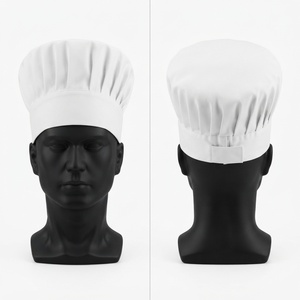 Casquette de chef en polycoton imperméable de qualité supérieure 180 GSM, blanche, plissée, unisexe, fermeture réglable, broderie personnalisée, service alimentaire - Product Image 1