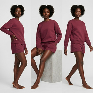 Women Fleece Sweat Shorts Set / Ladies Crew Neck Sweatshirt Casual Sweat Shorts Set / Women's Fleece Shorts Two Piece - Product Image 6