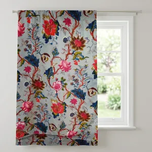 Floral Cotton Velvet Curtain Grey Multicolor Botanical Print Drapes for Living Room Bedroom Window and Elegant Home Decor - Product Image 1