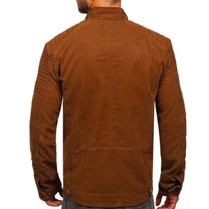 <b>Men's</b> <b>Brown</b> <b>Suede</b> Moto <b>Jacket</b> Zipper Closure Stand Collar Slim Fit Autumn Wear - Product Image 3