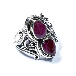 Anillo Bohemio de Plata de Ley 925 con Dos Piedras de Cuarzo Rojo, Acabado Oxidado, Joyería Vintage Hecha a Mano - Product Image 5
