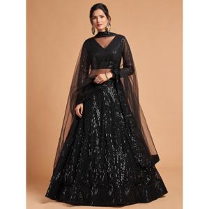 Maravilloso desgaste de fiesta de red bordado con lentejuelas negras Lehenga Choli - Product Image 5