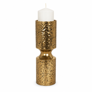 Support de bougie décoratif en métal doré, finition martelée, pour bougies coniques, décoration intérieure, centre de table, salle à manger, mariage | Décoration de fête - Product Image 1