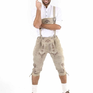 Shorts en cuir pour homme, tenue de fête, Lederhosen traditionnels avec broderie à motifs et bretelles en cuir pour événements culturels - Product Image 1