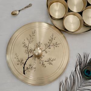 Premium Brass <b>Spice</b> <b>Box</b> with Handmade Floral Engraved Lid Traditional Masala Storage Container with Compartments Home Hotel - Product Image 3