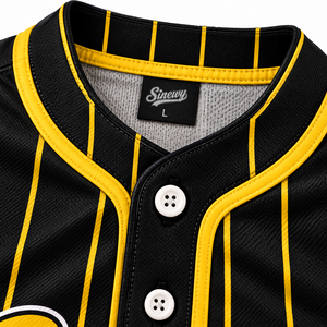 Maillot de baseball Sinewy pour homme, personnalisable avec nom et numéro, rayures noires et jaunes, anti-humidité, manches courtes, coupe classique, toutes saisons - Product Image 5