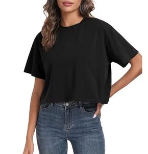 Camisetas Cortas de Algodón para Mujer, Estilo Oversize, Cuello Redondo, Manga Corta, Casuales, Holgadas, para Verano - Product Image 6