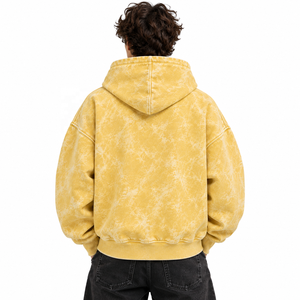 Sudadera con capucha y cremallera para hombre, estilo streetwear, con estampado tie-dye amarillo, de corte holgado y bolsillo canguro. - Product Image 3