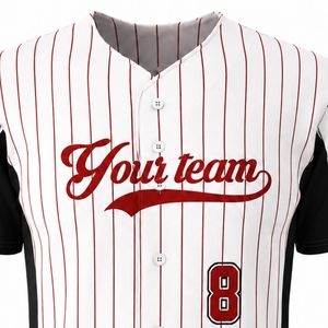 <b>Red</b> White Baseball Jersey for Men Pinstripe Button Baseball Shirt Lightweight Team Uniform Breathable Athletic Sports Wear - Product Image 6