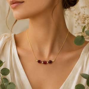 Natural Raw Garnet Bead Necklace Gold Plated Cable Chain Handmade Birthstone Gemstone Jewelry Gift for Women Wife <b>Girlfriend</b> - Product Image 1