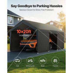 Tettoia per Auto 10 X 20 FT, Resistente ai Raggi UV, Portatile, con Pareti Laterali e Porta Rimovibili, per Esterni - Product Image 3