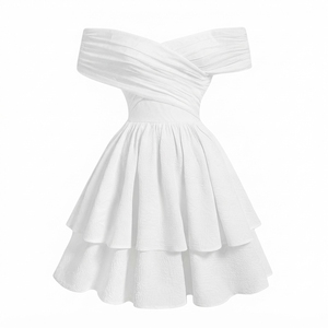 Off The Shoulder A Line Mini <b>Dress</b> Women Solid Purple Satin Pleated Fitted Elegant Party <b>Spring</b> Casual Woven Fabric - Product Image 5