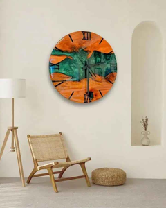 Horloge murale de luxe en résine époxy turquoise clair, avec plateau en bois naturel, ronde, silencieuse, à suspendre, pour la décoration moderne de la maison et du bureau - Product Image 4