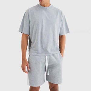 Ensemble deux pièces pour homme, confortable, été, tricoté, 100% coton, respirant, t-shirt à manches courtes et short pour se détendre, vêtements décontractés - Product Image 3