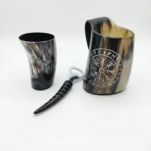 Taza de Cuerno de Buey con Diseño de Runas Vikingas, Redonda, Antigua, Imitación, Decoración para el Hogar, Duradera, Artesanía Natural - Product Image 6