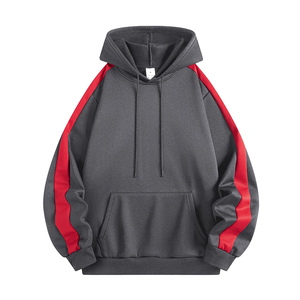 Custom Logo <b>Mens</b> Contrast Stripe Hoodie Heavy Cotton Fleece White Red <b>Pullover</b> Sweatshirt High Quality Vendor Blank - Product Image 2