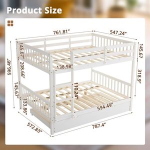 Letto a Castello in Legno Massello di Pino con Sponda Estraibile, Scala e Sponde di Sicurezza - Disponibile nelle Misure Queen/King/Twin - Struttura Bianca - Product Image 5