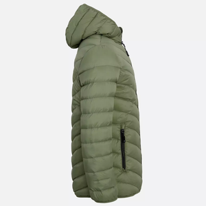 Veste matelassée à capuche pour homme, couleur vert olive, longue, rembourrée de duvet, coupe-vent, manteau d'hiver décontracté, coupe régulière, fermeture éclair - Product Image 3