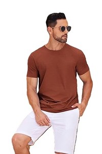 T-shirt Homme Oversize Marron en Polyester/Coton à Manches Courtes Col Rond, Style Décontracté Streetwear, Maille Jersey, Logo Frontal, Anti-boulochage - Product Image 3