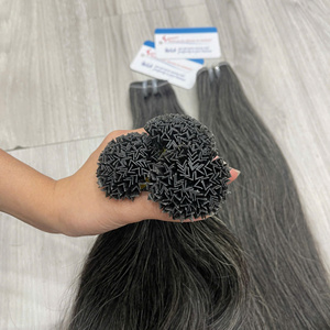 Extensions de cheveux humains vietnamiens bruts à pointe en K, double épaisseur, cuticules alignées, couleur grise, vente en gros - Product Image 2